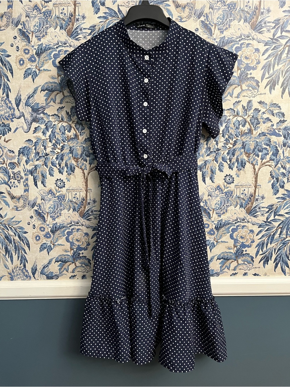 SHEIN Navy Polka Dot Button-Front Mini Dress